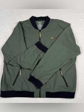 LL Bean 3-Season Waterproof olive green Fleece Lined Bomber Jacket Size XXXL Reg